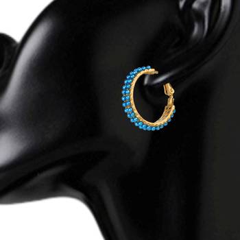 Chand Bali Hoop Opaque Blue Metal Alloy Hoop Earring for Women 2