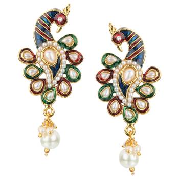 Kundans Indian White Metal Alloy Dangler drop Earring for Women 1