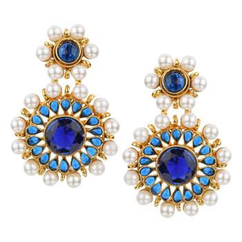 Kundans Indian Blue Copper Dangler drop Earring for Women 1
