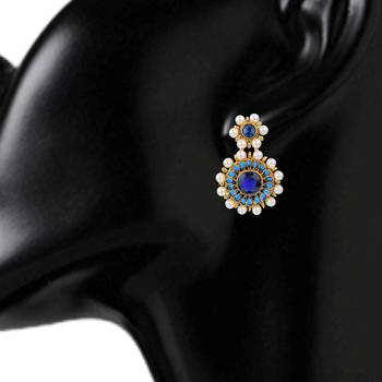 Kundans Indian Blue Copper Dangler drop Earring for Women 2