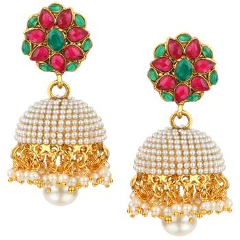 Jhumki Wedding Maroon Green Metal Alloy Jhumka Earring for Women 1
