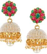 Jhumki Wedding Maroon Green Metal Alloy Jhumka Earring for Women