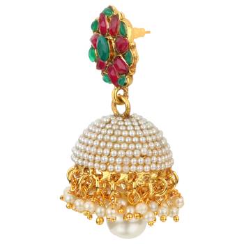 Jhumki Wedding Maroon Green Metal Alloy Jhumka Earring for Women 3