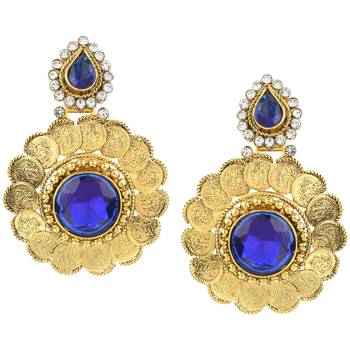 Kundans Indian Blue Copper Dangler drop Earring for Women 1