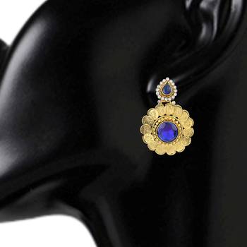 Kundans Indian Blue Copper Dangler drop Earring for Women 2