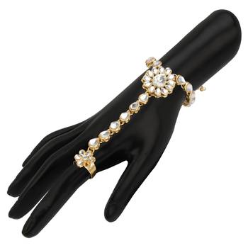 Haath Hand Jewellery White Metal Alloy Adjustable Ring & Bracelate Hath Panja for Women 2
