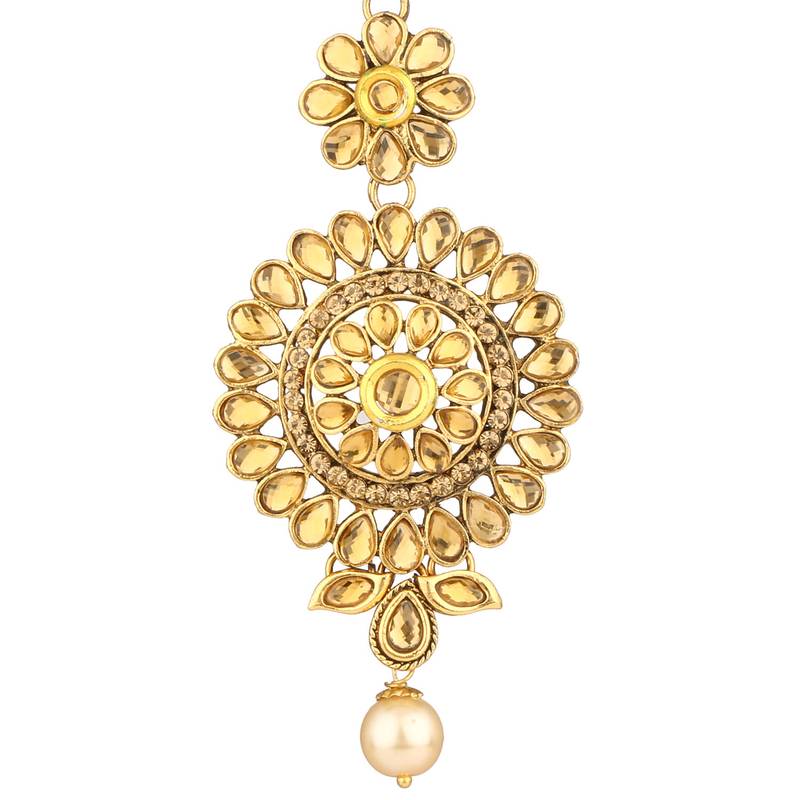 Antique Tika Golden Metal Alloy Mang Teeka Maang Tikka for Women