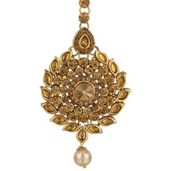 Antique Tika Golden Metal Alloy Mang Teeka Maang Tikka for Women 2