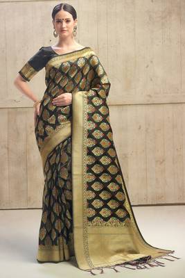black woven kanchipuram art silk saree with blouse 1
