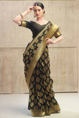 black woven kanchipuram art silk saree with blouse 2