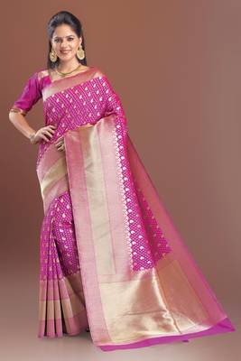 pink woven kanchipuram art silk saree with blouse 1