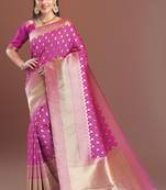 pink woven kanchipuram art silk saree with blouse