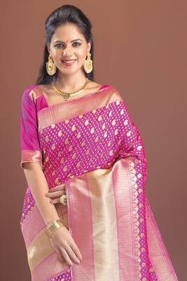 pink woven kanchipuram art silk saree with blouse 2