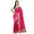Pink embroidered raw silk saree with blouse
