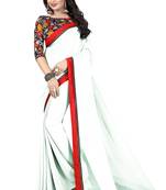 White Printed Faux_Georgette Saree with Blouse