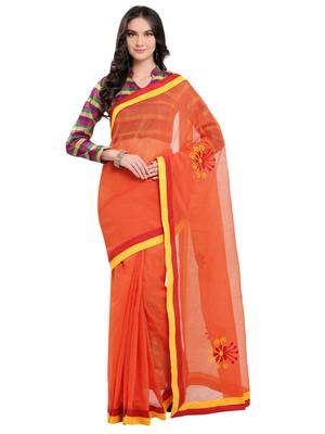 Orange embroidered super net saree with blouse 1