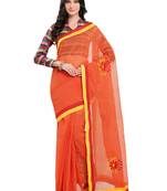 Orange embroidered super net saree with blouse