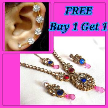 Buy 1 Get 1 Free Multi Kundan Drop Necklace Set 1