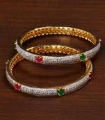 Ruby and Emerald Embellished Rich American Diamond Bangles for Women