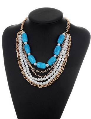 Multistrand Blue Stone & Pearl Necklace 1
