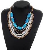 Multistrand Blue Stone & Pearl Necklace