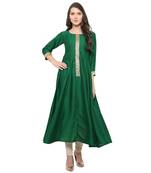 Green  art silk kurtas-and-kurtis