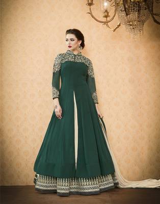 Green Embroidered Georgette Unstitched Salwar With Dupatta 2