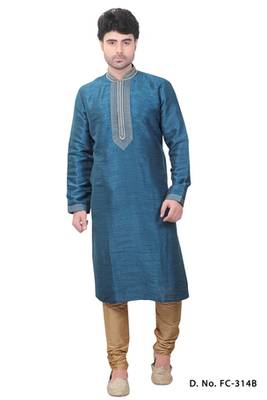 Chickoo Churidar Dupion Silk Kurta Pajama 1