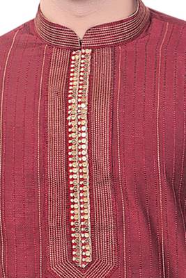 Dark Chickoo Churidar Dupion Silk Kurta Pajama 3