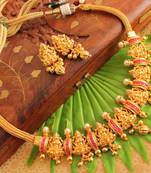 Awesome Matte Finish Ruby Lakshmi Necklace With Screw Back Earrings