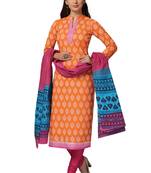 Orange Printed Cotton Salwar With Dupatta