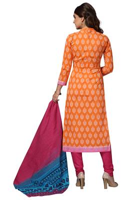 Orange Printed Cotton Salwar With Dupatta 2