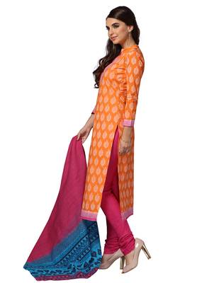 Orange Printed Cotton Salwar With Dupatta 3