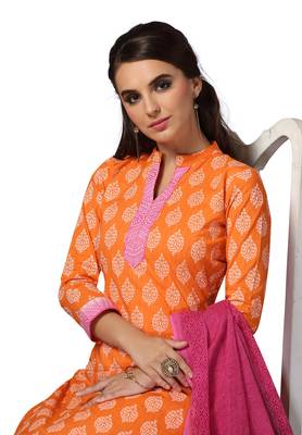 Orange Printed Cotton Salwar With Dupatta 4