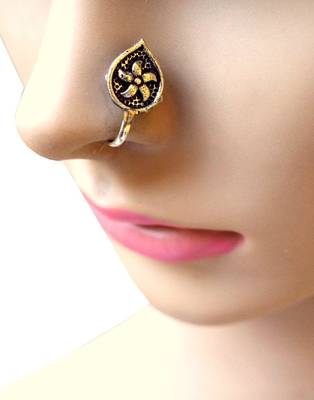 Oxidized Metal Nose Pin  Leaf Shape 1