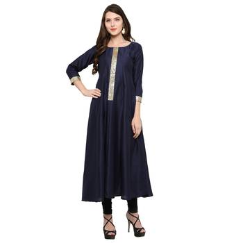 Blue  art silk stitched kurti 1