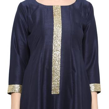 Blue  art silk stitched kurti 4