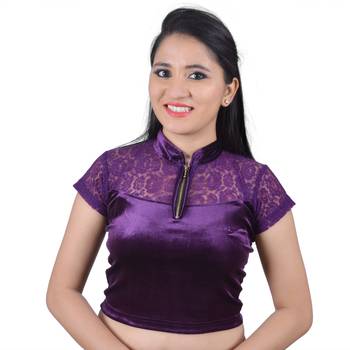 Purple  Cotton Lycra Solid stitched blouse 1