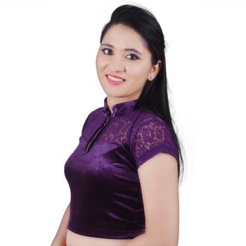 Purple  Cotton Lycra Solid stitched blouse 2