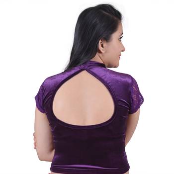 Purple  Cotton Lycra Solid stitched blouse 3