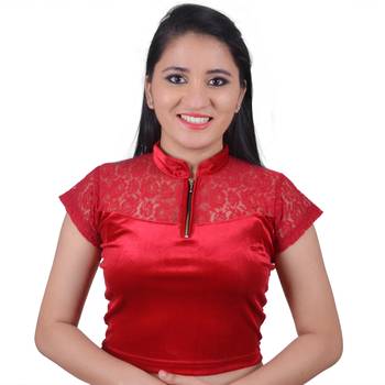 Maroon Cotton Lycra Solid stitched blouse 1