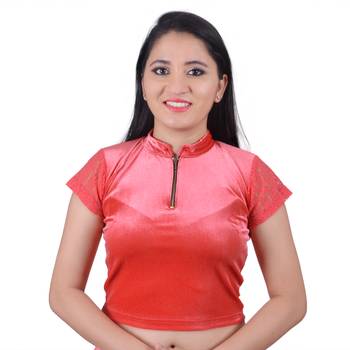 Red  Cotton Lycra Solid stitched blouse 1