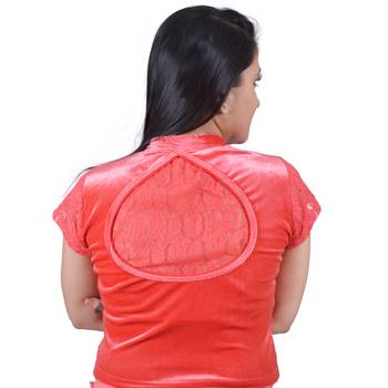 Red  Cotton Lycra Solid stitched blouse 3