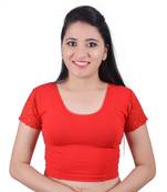 Red  Cotton Lycra Solid stitched blouse