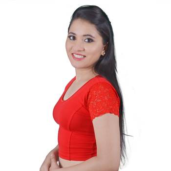 Red  Cotton Lycra Solid stitched blouse 2