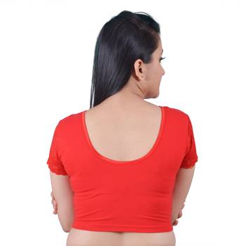 Red  Cotton Lycra Solid stitched blouse 3