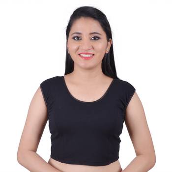 Black Cotton Lycra Solid stitched blouse 1