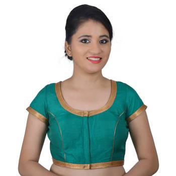 Green Silk Princess Cut Padded Readymade Blouse 1