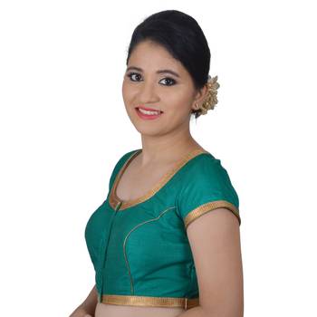 Green Silk Princess Cut Padded Readymade Blouse 2