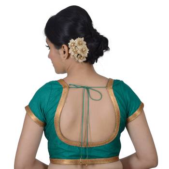 Green Silk Princess Cut Padded Readymade Blouse 3